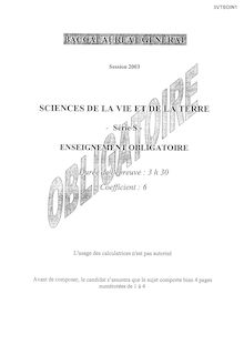 Sciences de la vie et de la terre (SVT) 2003 Scientifique Baccalauréat général