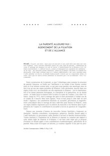 La parenté aujourd hui : agencement de la filiation et de l alliance - article ; n°1 ; vol.38, pg 5-19