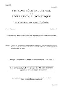 Instrumentation et régulation 2001 BTS Contrôle industriel et régulation automatique