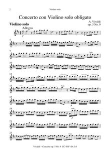 Partition violon solo, violon Concerto, D major, Vivaldi, Antonio