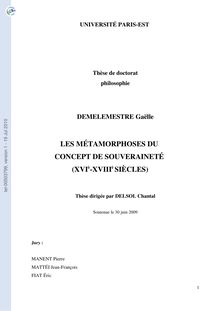 Les métamorphoses du concept de souveraineté (XVI ème-XVIII ème siècles), The metamorphosis of the concept of sovereignty (16th-18th centuries)