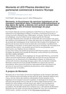 Movianto et LEO Pharma étendent leur partenariat commercial à travers l Europe