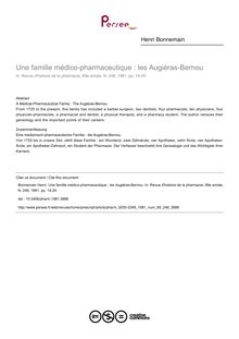 Une famille médico-pharmaceutique : les Augiéras-Bernou - article ; n°248 ; vol.69, pg 14-20