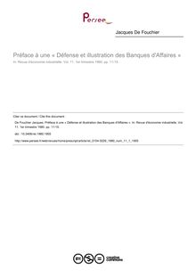 Préface à une « Défense et illustration des Banques d Affaires » - article ; n°1 ; vol.11, pg 11-15