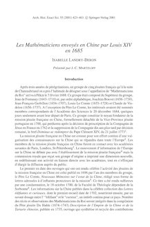 Les Mathématiciens envoyés en Chine par Louis XIV en 1685