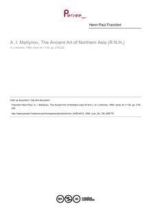 A. I. Martynov, The Ancient Art of Northern Asia (R.N.H.)  ; n°130 ; vol.34, pg 219-224