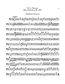 Partition violoncelles / Double Basses, Divertimento, Divertimento No.15 ; Lodron Serenade No 2