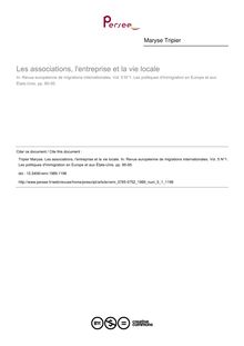 Les associations, l entreprise et la vie locale - article ; n°1 ; vol.5, pg 85-95