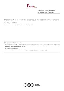 Modernisation industrielle et politique macroéconomique : le cas de l automobile - article ; n°1 ; vol.182, pg 3-10