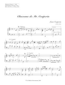 Partition Chaconne de Mr. Couperin, Pièces de clavecin du manuscrit Bauyn
