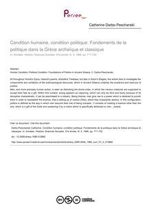 Condition humaine, condition politique. Fondements de la politique dans la Grèce archaïque et classique - article ; n°4 ; vol.51, pg 711-732