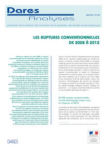 DARES : Les ruptures conventionnelles de contrats de travail de 2008 à 2012