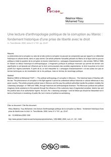 Une lecture d anthropologie politique de la corruption au Maroc : fondement historique d une prise de liberté avec le droit - article ; n°161 ; vol.41, pg 23-47