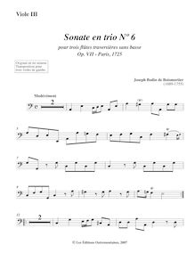 Partition viole de basse 3, 6 Trio sonates, Sonates en trio pour trois flûtes traversières sans basse par Joseph Bodin de Boismortier