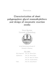 Characterization of short polypropylene glycol monoalkylethers and design of enzymatic reaction media [Elektronische Ressource] / Pierre Bauduin