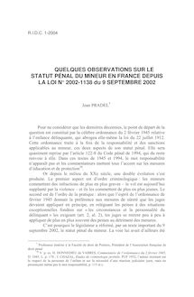 Quelques observations sur le statut pénal du mineur en France depuis la loi du 9 septembre 2002 - article ; n°1 ; vol.56, pg 1123-191