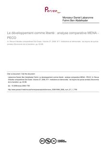 Le développement comme liberté : analyse comparative MENA - PECO - article ; n°1 ; vol.37, pg 63-96
