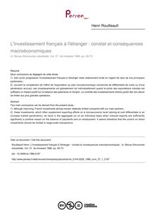 L investissement français à l étranger : constat et conséquences macroéconomiques  - article ; n°1 ; vol.37, pg 65-73