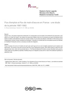 Flux d emplois et flux de main-d oeuvre en France : une étude de la période 1987-1992.  - article ; n°3 ; vol.47, pg 633-642