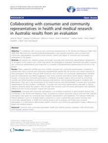 Collaborating with consumer and community representatives in health and medical research in Australia: results from an evaluation