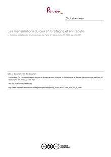 Les mensurations du cou en Bretagne et en Kabylie - article ; n°1 ; vol.11, pg 458-461