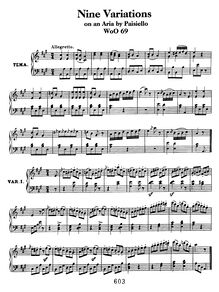 Partition complète, Nine variations pour piano on  Quant è più bello  from Giovanni Paisiello s opéra  La Molinara , WoO 70 par Ludwig van Beethoven