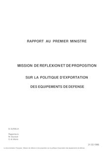Mission de réflexion et de proposition sur la politique d exportation des équipements de défense : rapport au Premier ministre