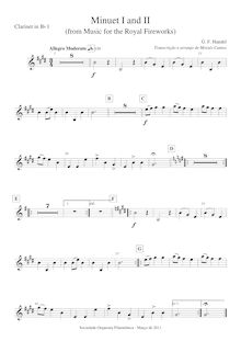 Partition clarinette 1 (B♭), Music pour pour Royal Fireworks, Fireworks Music par George Frideric Handel