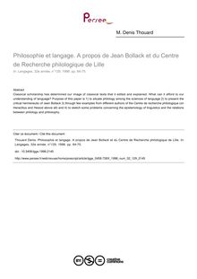 Philosophie et langage. A propos de Jean Bollack et du Centre de Recherche philologique de Lille - article ; n°129 ; vol.32, pg 64-75