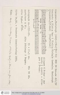 Partition complète, enregistrement  Concerto en F major, GWV 323
