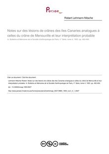 Notes sur des lésions de crânes des Iles Canaries analogues à celles du crâne de Menouville et leur interprétation probable - article ; n°1 ; vol.4, pg 492-494