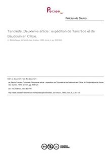 Tancrède. Deuxième article : expédition de Tancrède et de Baudouin en Cilicie. - article ; n°1 ; vol.4, pg 505-524