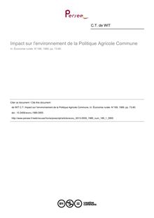 Impact sur l environnement de la Politique Agricole Commune - article ; n°1 ; vol.189, pg 73-80