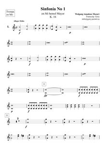 Partition cor 1/2 (E♭), Symphony No.1, E♭ major, Mozart, Wolfgang Amadeus