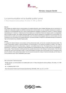 La communication et la dualité public/ privé - article ; n°5 ; vol.37, pg 659-674