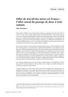 Offre de travail des mères en France : l effet causal du passage de deux à trois enfants