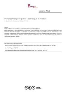 Pluraliser l espace public : esthétique et médias - article ; n°1 ; vol.18, pg 141-159
