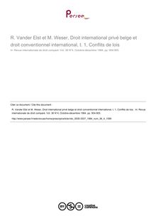 R. Vander Elst et M. Weser, Droit international privé belge et droit conventionnel international, t. 1, Conflits de lois  - note biblio ; n°4 ; vol.36, pg 904-905