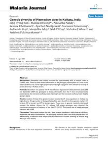 Genetic diversity of Plasmodium vivaxin Kolkata, India