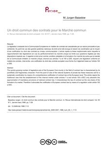Un droit commun des contrats pour le Marché commun - article ; n°1 ; vol.50, pg 7-28