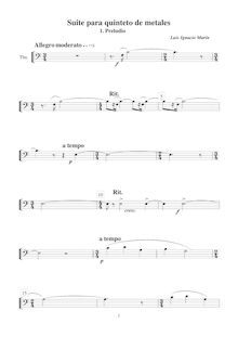 Partition Trombone 1,  para quinteto de metales, Marín García, Luis Ignacio