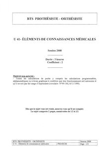 Eléments de connaissances médicales 2008 BTS Prothésiste orthésiste