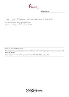 Luigi Lugaro, Études expérimentales sur la forme du soulèvement ergographique - compte-rendu ; n°1 ; vol.10, pg 484-485