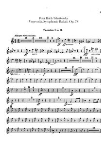 Partition trompette 1, 2 (B♭), pour Voyevoda, Воевода, A minor, Tchaikovsky, Pyotr