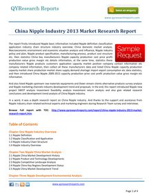 Study Report on China Nipple Industry 2013 by qyresearchreports.com