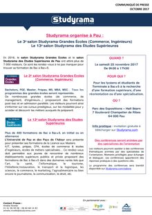 Studyrama organise deux salons d orientation à Pau, le 25 novembre 2017