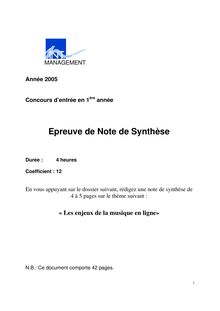 Note de Synthèse 2005 TELECOM Management