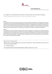 Le régime constitutionnel des monarchies et émirats arabes - article ; n°2 ; vol.40, pg 429-452