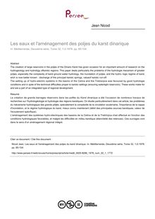 Les eaux et l aménagement des poljes du karst dinarique - article ; n°1 ; vol.32, pg 85-104