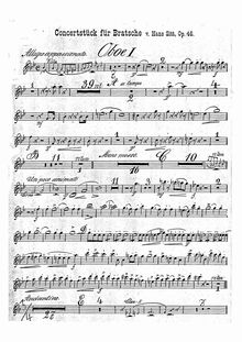 Partition hautbois 1, 2, Konzertstück G-moll für Bratsche (viole de gambe) mit Begleitung des Orchesters oder Pianoforte, Op.46